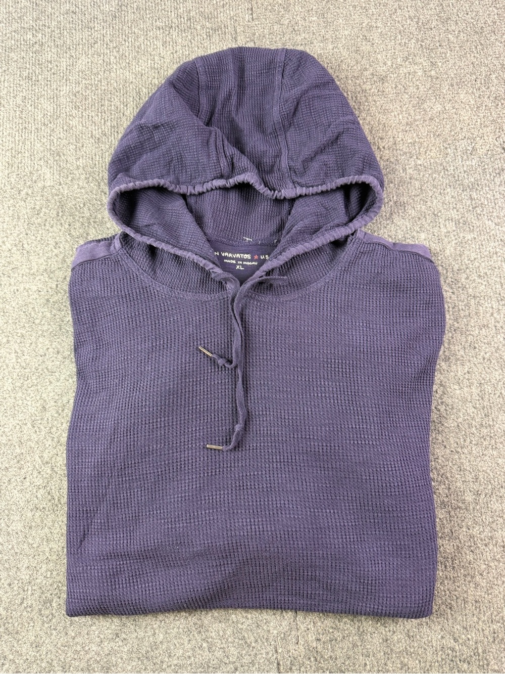 John Varvatos * USA Mens 100 % Cotton L/S Waffle Knit Hoodie Te Shirt Size XL